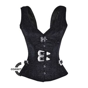 Authentic Steampunk Corsets Black Brocade Underbust Corset with Silver Buckles
